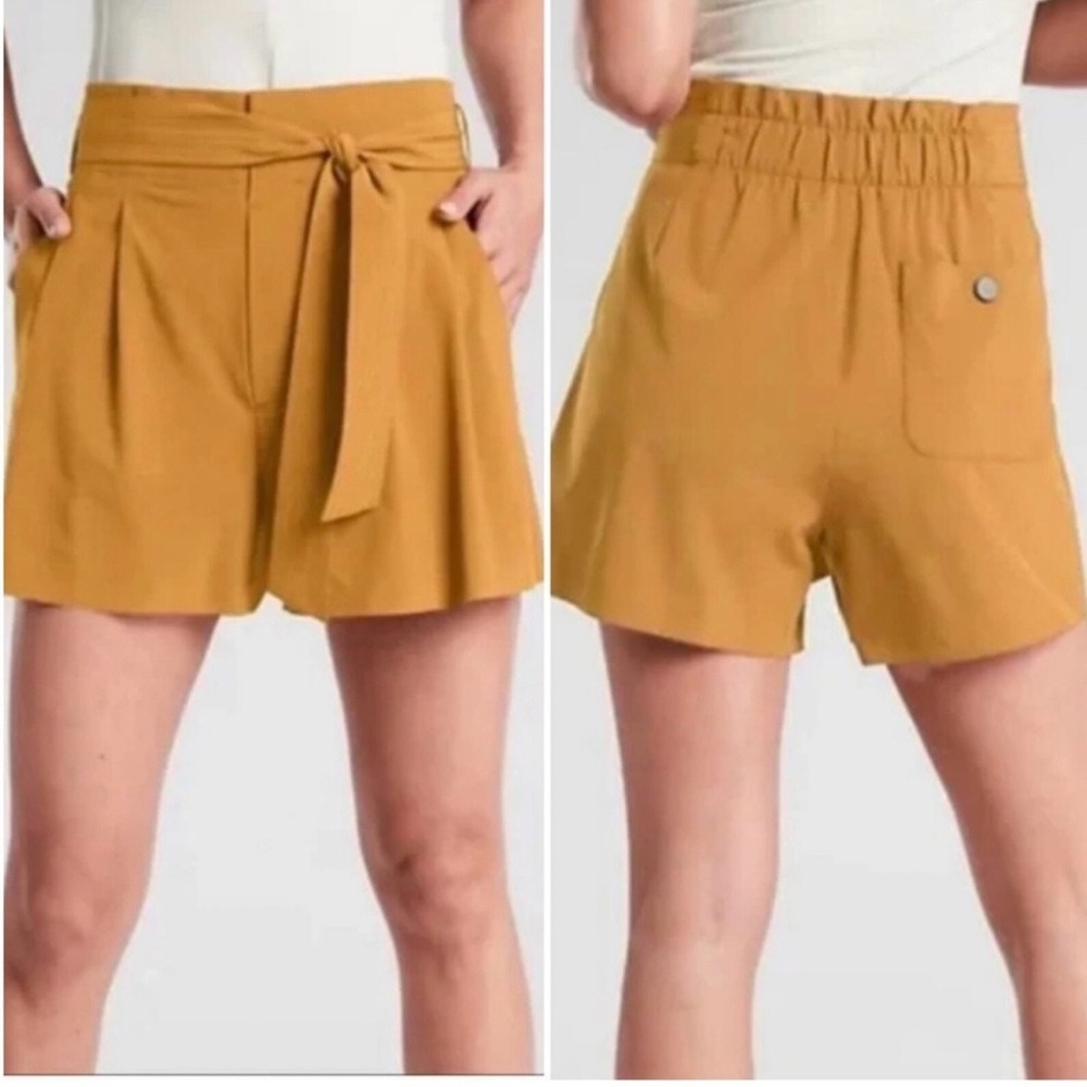 Athleta Women's Skyline Shorts II 8 Mustard Yellow Paperbag Waist Tie Elastic